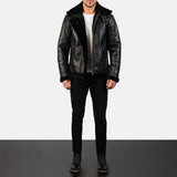 Men's Francis B-3 Black Leather Bomber Jacket: Warm Sheepskin Aviator Style
