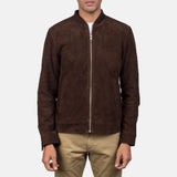 Men's Blain Mocha Suede Bomber Jacket: Premium Goatskin Leather, Classic Style, Durable