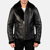 Men's Francis B-3 Black Leather Bomber Jacket: Warm Sheepskin Aviator Style
