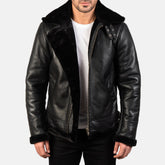 Men's Francis B-3 Black Leather Bomber Jacket: Warm Sheepskin Aviator Style