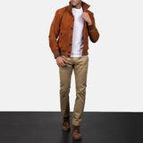 Luxurious Eaton Men's Brown Suede Bomber Jacket - Real Goatskin Leather