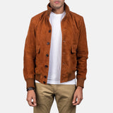 Luxurious Eaton Men's Brown Suede Bomber Jacket - Real Goatskin Leather