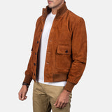 Luxurious Eaton Men's Brown Suede Bomber Jacket - Real Goatskin Leather