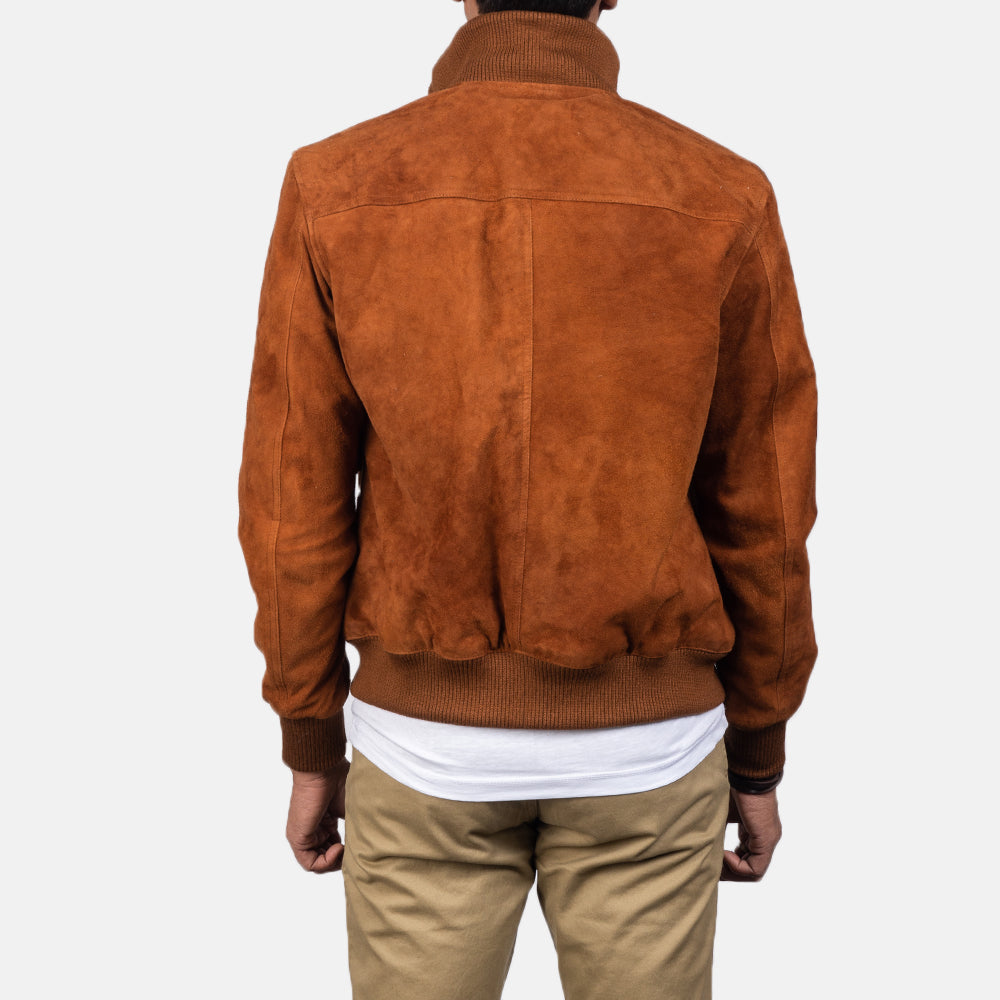 Luxurious Eaton Men's Brown Suede Bomber Jacket - Real Goatskin Leather