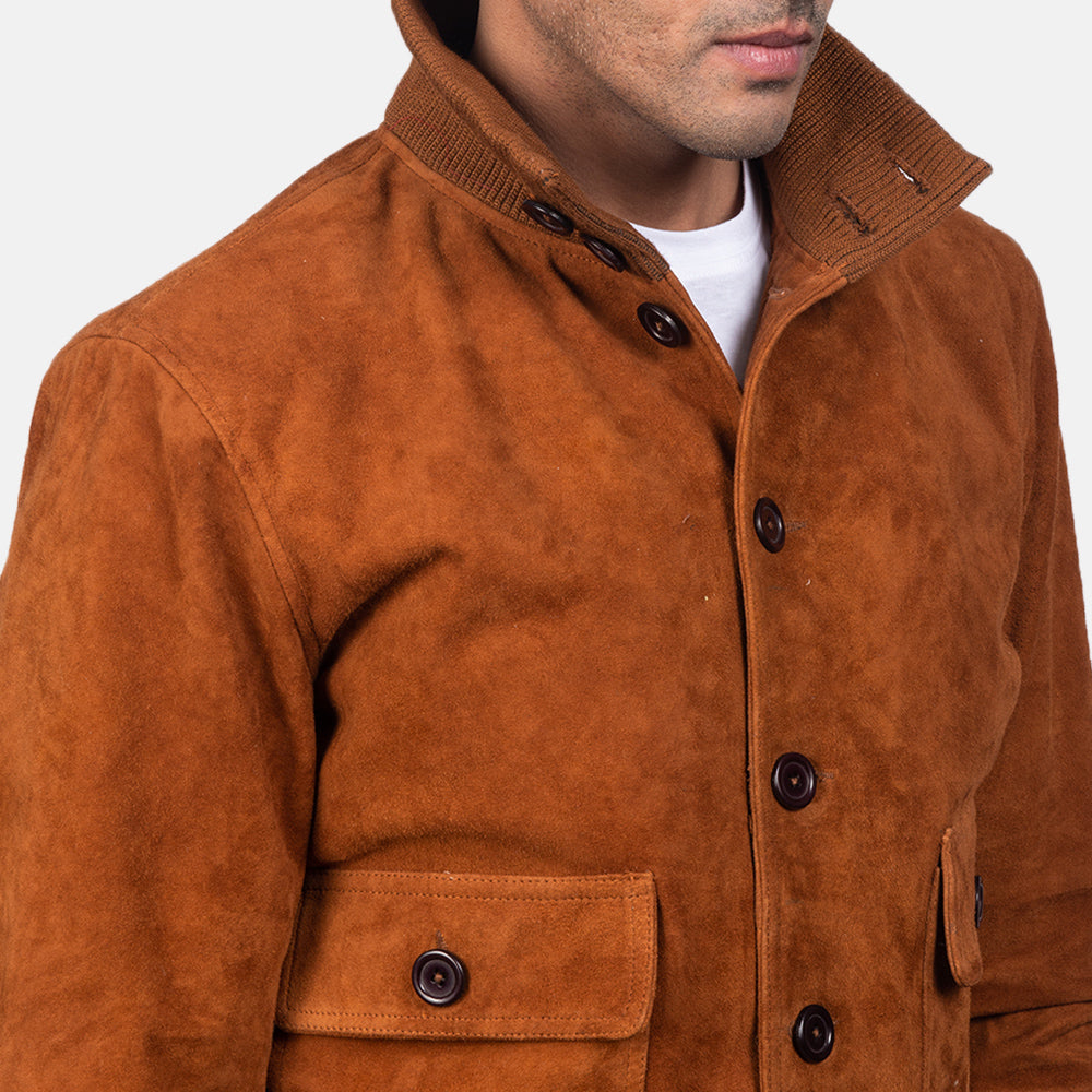 Luxurious Eaton Men's Brown Suede Bomber Jacket - Real Goatskin Leather