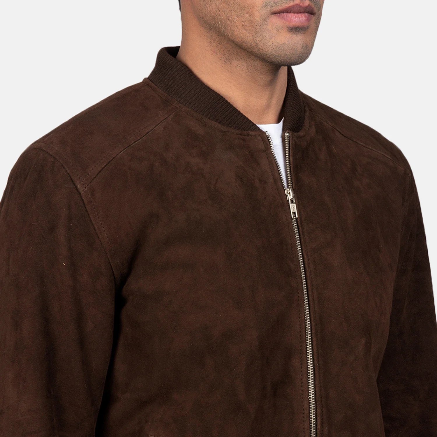 Men's Blain Mocha Suede Bomber Jacket: Premium Goatskin Leather, Classic Style, Durable