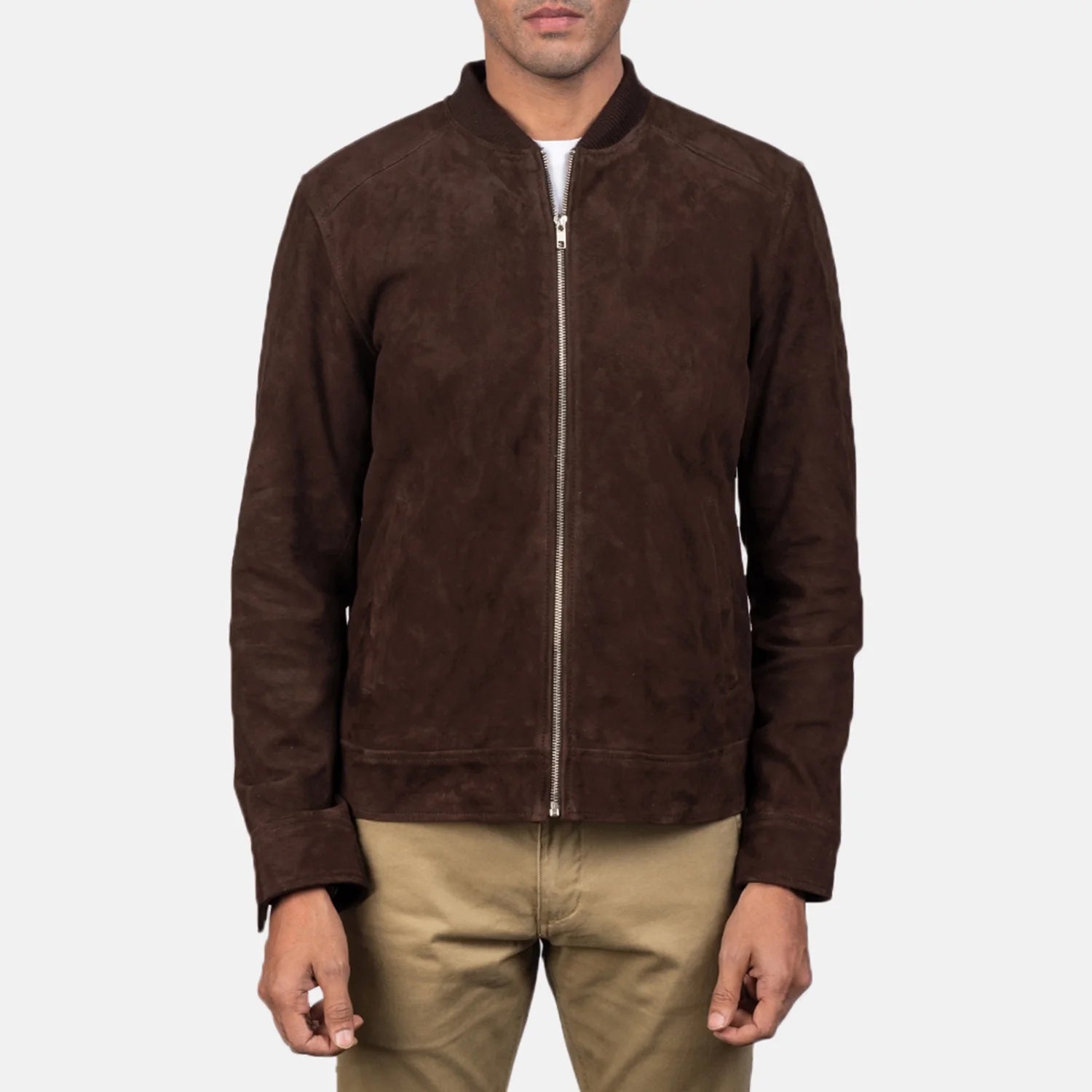 Men's Blain Mocha Suede Bomber Jacket: Premium Goatskin Leather, Classic Style, Durable