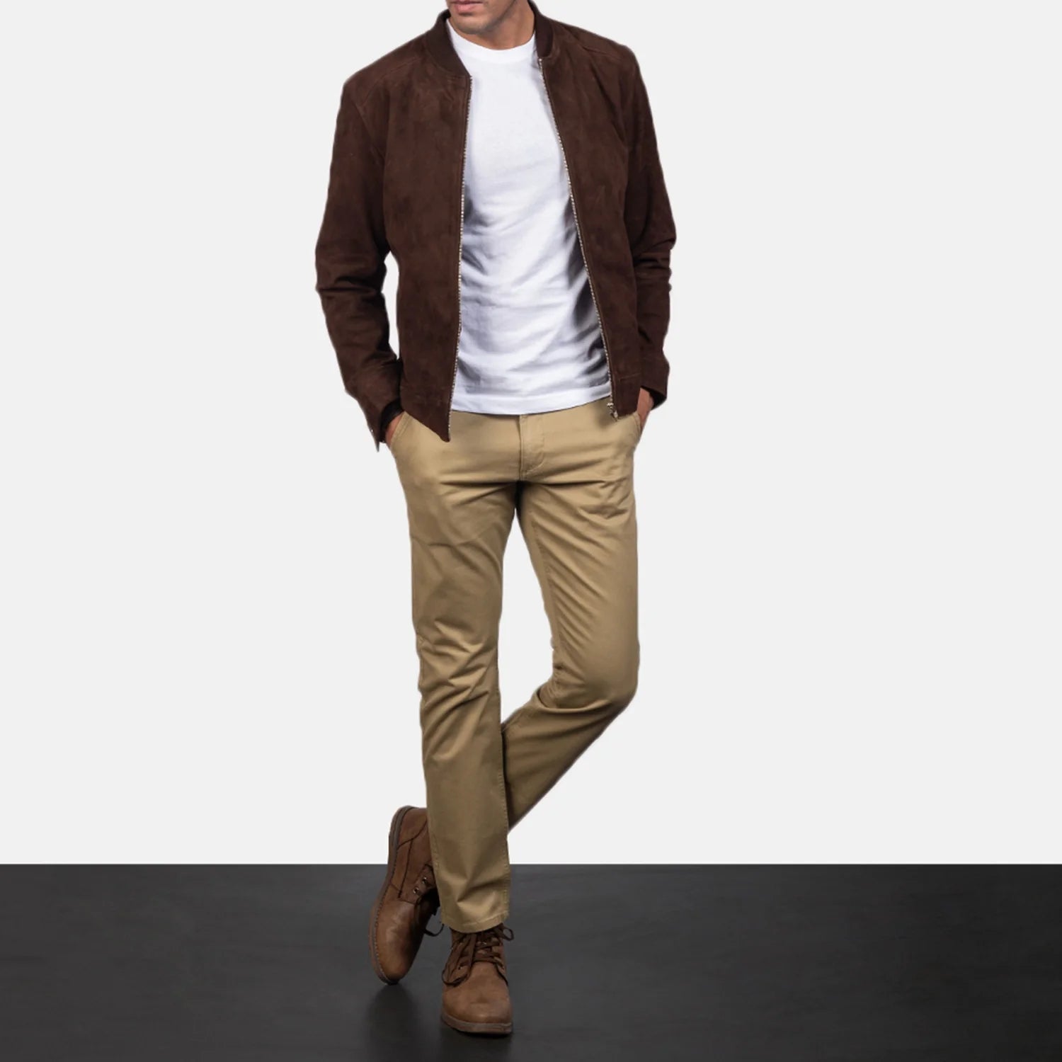 Men's Blain Mocha Suede Bomber Jacket: Premium Goatskin Leather, Classic Style, Durable