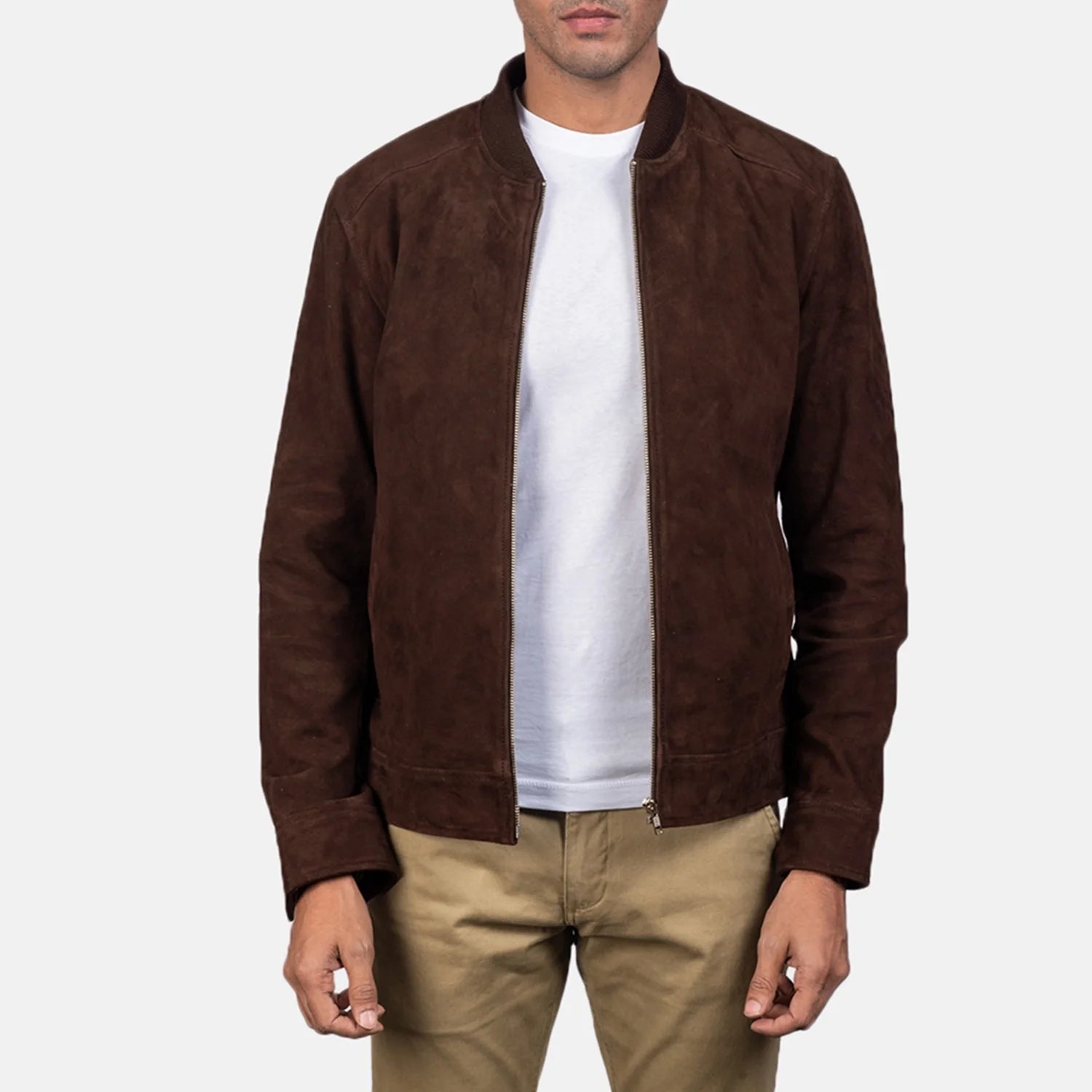 Men's Blain Mocha Suede Bomber Jacket: Premium Goatskin Leather, Classic Style, Durable