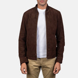 Men's Blain Mocha Suede Bomber Jacket: Premium Goatskin Leather, Classic Style, Durable