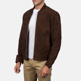 Men's Blain Mocha Suede Bomber Jacket: Premium Goatskin Leather, Classic Style, Durable