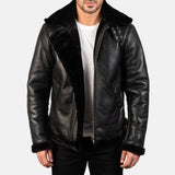 Men's Francis B-3 Black Leather Bomber Jacket: Warm Sheepskin Aviator Style
