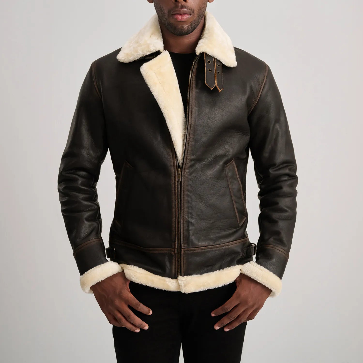 Francis B-3 Brown & Cream Leather Bomber Jacket