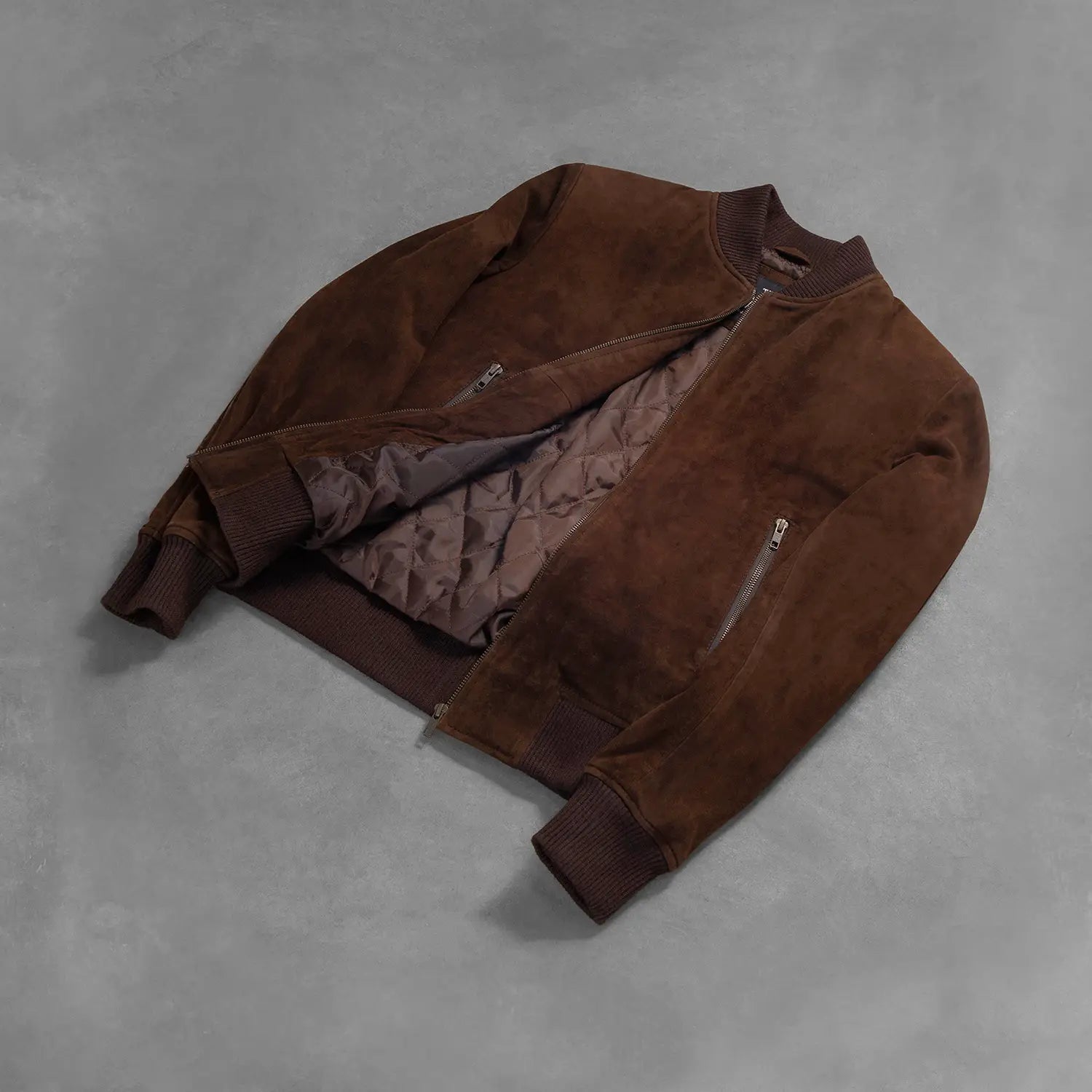 Men's Premium Mocha Suede Bomber Jacket - Real Goatskin Leather, Varsity Style